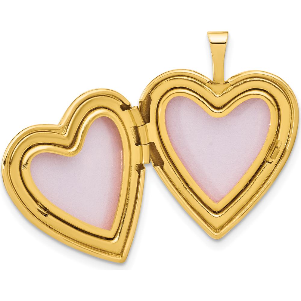 14K Yellow Gold Satin and Polished Angel Wings Heart Locket Pendant with Photo Compartments by Oro Pregiato