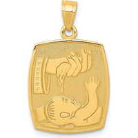 14K Yellow Gold Satin and Polished Baptism Rectangular Pendant - Solid Casted Construction by Oro Pregiato