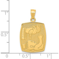 14K Yellow Gold Satin and Polished Baptism Rectangular Pendant - Solid Casted Construction by Oro Pregiato