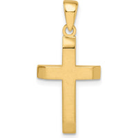 14K Yellow Gold Satin & Polished Beveled Small Latin Cross Pendant - 27mm Length by Oro Pregiato