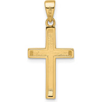 14K Yellow Gold Satin & Polished Beveled Small Latin Cross Pendant - 27mm Length by Oro Pregiato