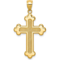 14K Yellow Gold Satin and Polished Budded Cross Pendant - 35.72mm Length by Oro Pregiato