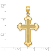 14K Yellow Gold Satin and Polished Budded Cross Pendant - 35.72mm Length by Oro Pregiato