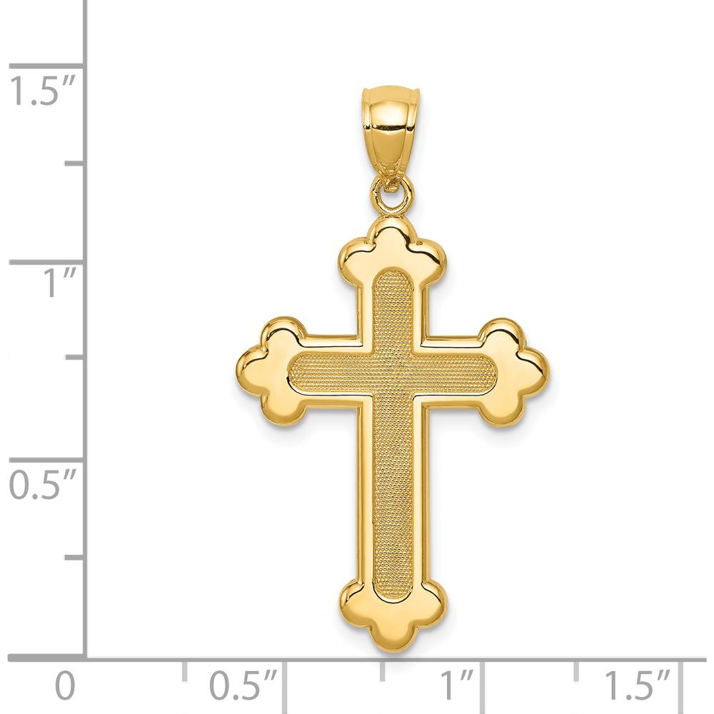 14K Yellow Gold Satin and Polished Budded Cross Pendant - 35.72mm Length by Oro Pregiato