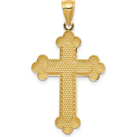 14K Yellow Gold Satin and Polished Budded Cross Pendant - 35.72mm Length by Oro Pregiato