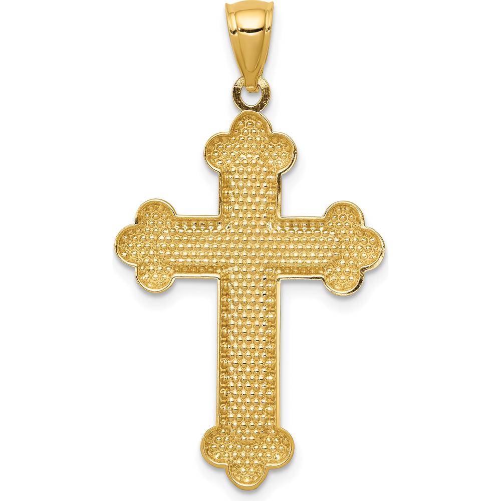 14K Yellow Gold Satin and Polished Budded Cross Pendant - 35.72mm Length by Oro Pregiato