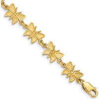 14K Yellow Gold Satin and Polished Butterfly 7" Fancy Link Bracelet by Oro Pregiato