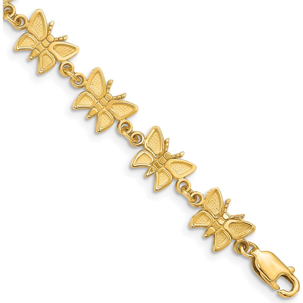 14K Yellow Gold Satin and Polished Butterfly 7" Fancy Link Bracelet by Oro Pregiato