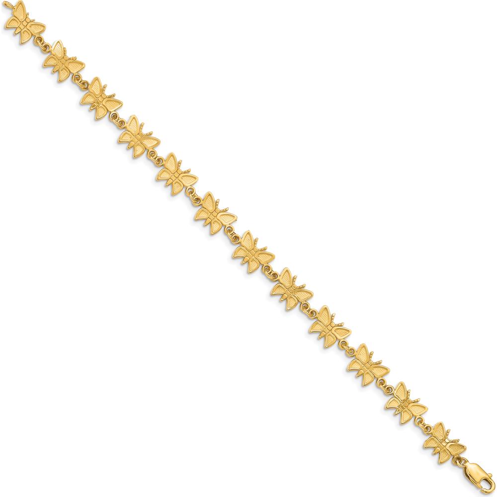 14K Yellow Gold Satin and Polished Butterfly 7" Fancy Link Bracelet by Oro Pregiato