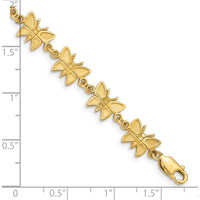 14K Yellow Gold Satin and Polished Butterfly 7" Fancy Link Bracelet by Oro Pregiato