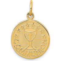 14K Yellow Gold Satin and Polished Communion Round Disc Charm - Faith-Inspired Pendant by Oro Pregiato