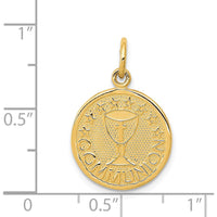 14K Yellow Gold Satin and Polished Communion Round Disc Charm - Faith-Inspired Pendant by Oro Pregiato