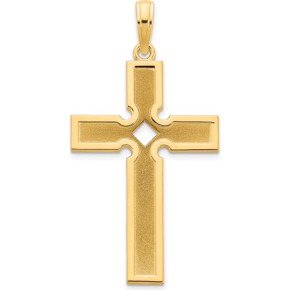 14K Yellow Gold Satin and Polished Cross Pendant - Faith Symbol of Strength and Elegance by Oro Pregiato