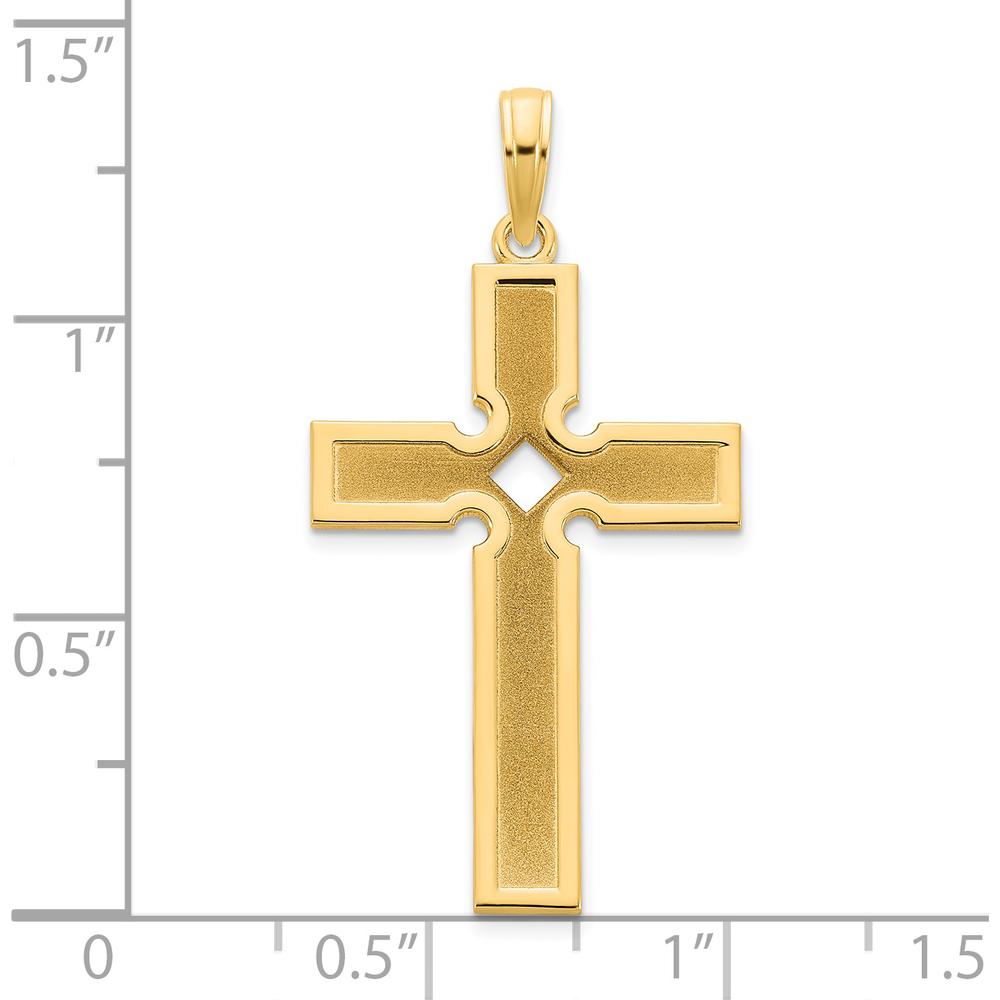 14K Yellow Gold Satin and Polished Cross Pendant - Faith Symbol of Strength and Elegance by Oro Pregiato