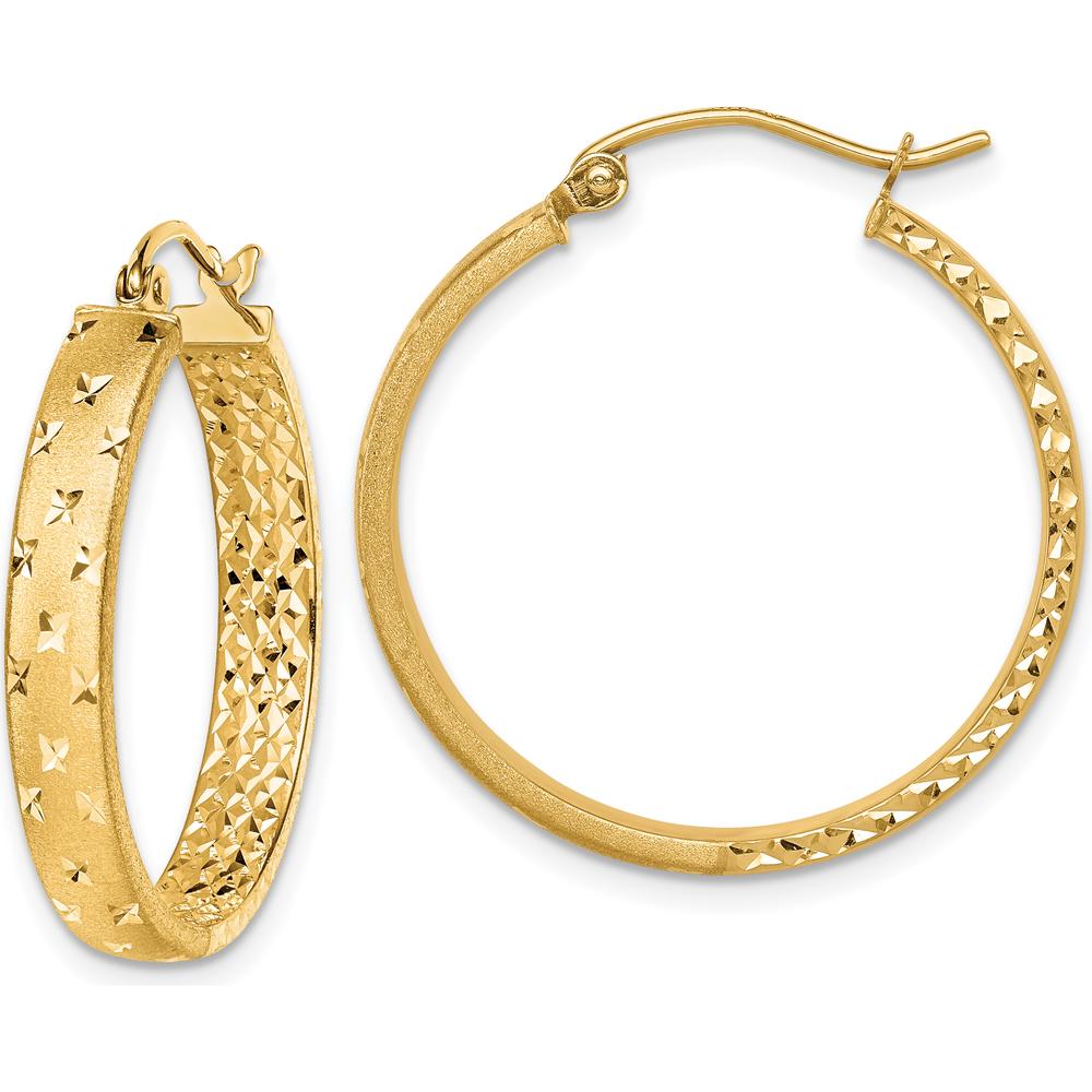 14K Yellow Gold Satin and Polished Diamond-Cut In-and-Out Medium Hoop Earrings by 0