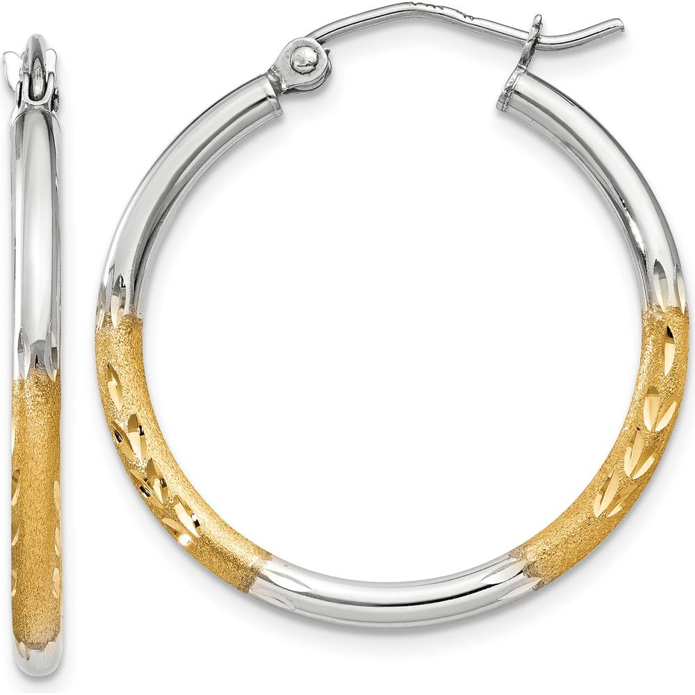 14K Yellow Gold Satin and Polished Diamond-Cut Large Hoop Earrings by 0