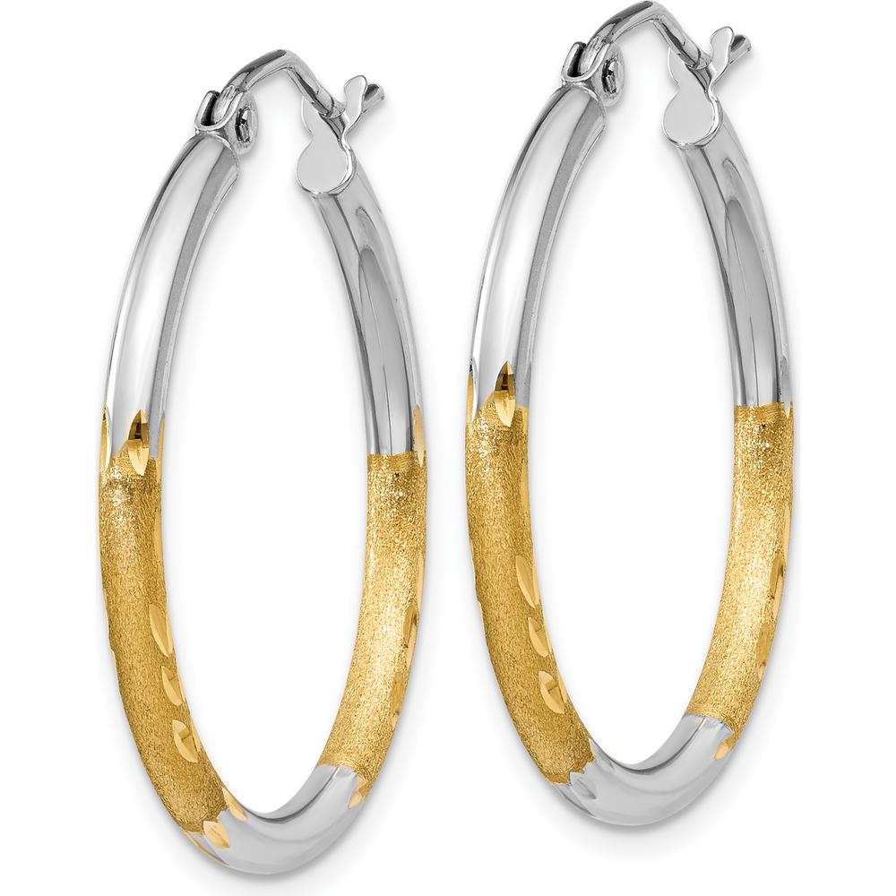 14K Yellow Gold Satin and Polished Diamond-Cut Large Hoop Earrings by 0