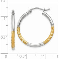 14K Yellow Gold Satin and Polished Diamond-Cut Large Hoop Earrings by 0