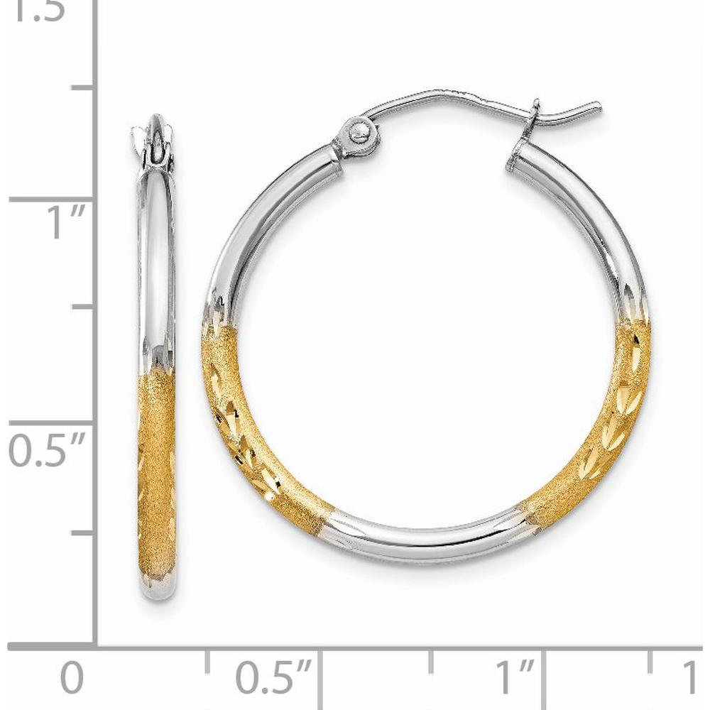 14K Yellow Gold Satin and Polished Diamond-Cut Large Hoop Earrings by 0