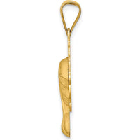 14K Yellow Gold Satin and Polished Diamond-Cut Virgin Mary Scalloped Edge Pendant - 30.5mm Length by Oro Pregiato