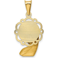 14K Yellow Gold Satin and Polished Diamond-Cut Virgin Mary Scalloped Edge Pendant - 30.5mm Length by Oro Pregiato