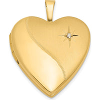 14K Yellow Gold Satin and Polished Diamond Star Heart Locket - 0.05 Carat Diamond by Oro Pregiato