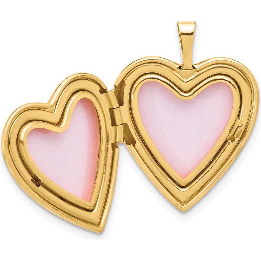 14K Yellow Gold Satin and Polished Diamond Star Heart Locket - 0.05 Carat Diamond by Oro Pregiato