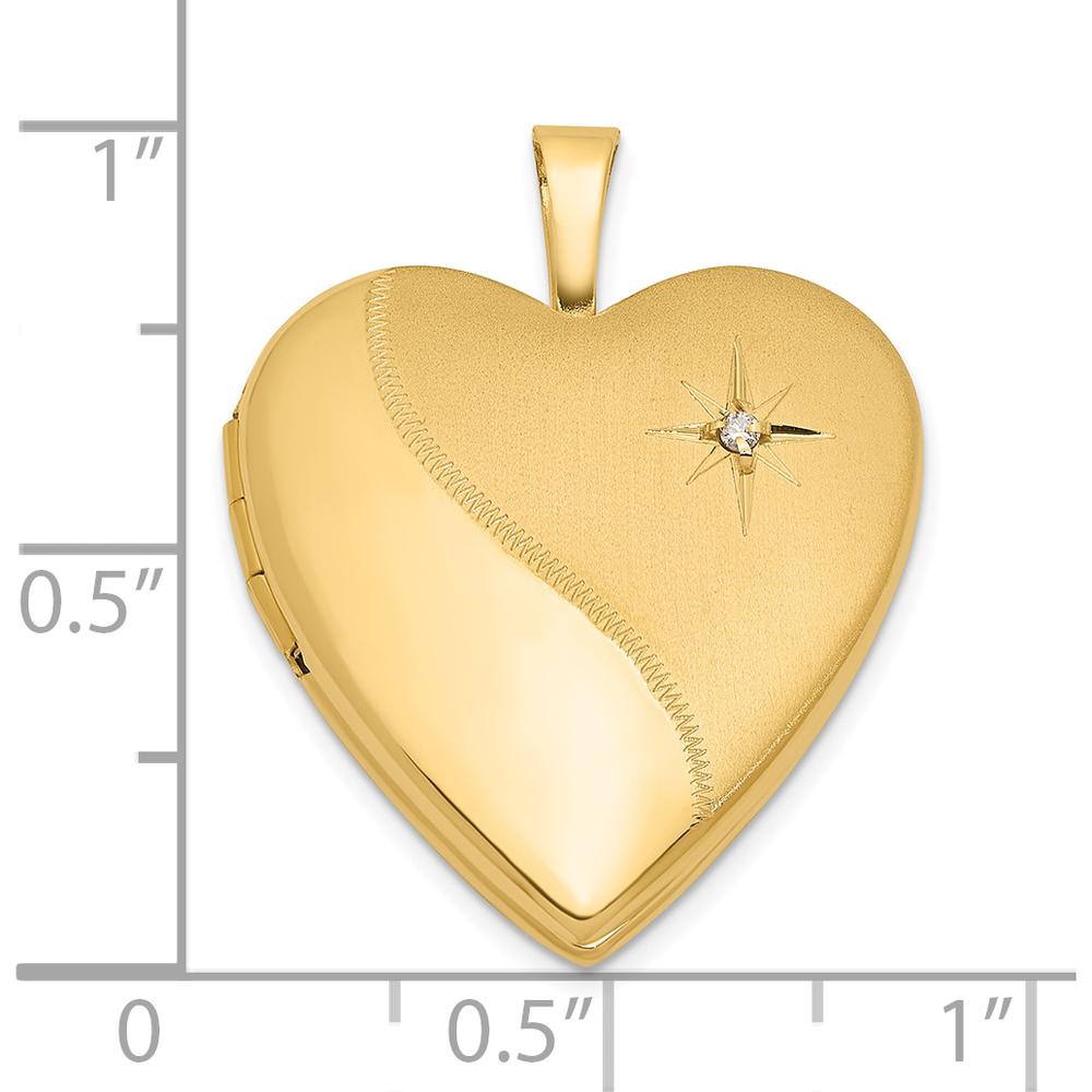 14K Yellow Gold Satin and Polished Diamond Star Heart Locket - 0.05 Carat Diamond by Oro Pregiato