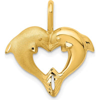 14K Yellow Gold Satin and Polished Dolphin Heart Pendant by Oro Pregiato