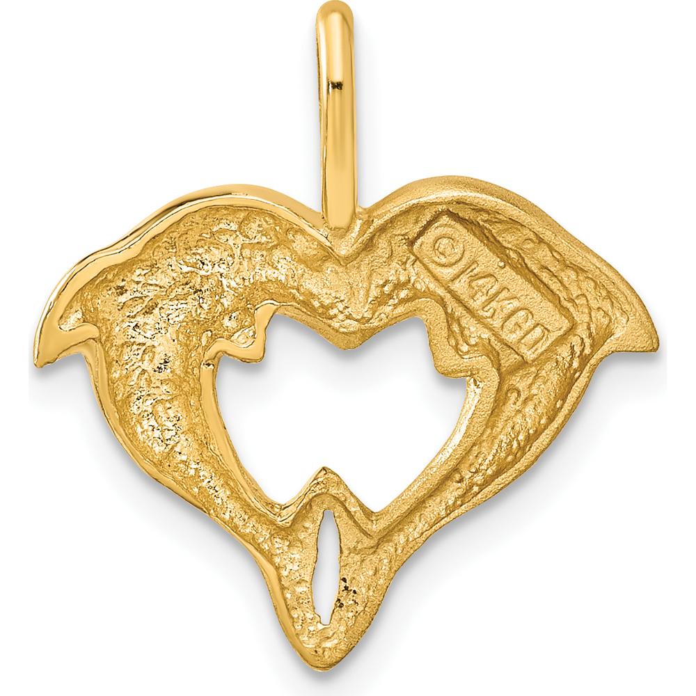 14K Yellow Gold Satin and Polished Dolphin Heart Pendant by Oro Pregiato