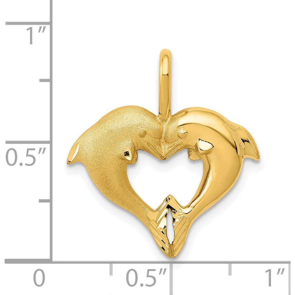 14K Yellow Gold Satin and Polished Dolphin Heart Pendant by Oro Pregiato