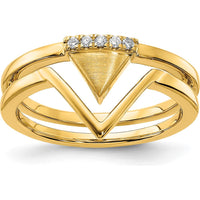 14K Yellow Gold Satin and Polished Double Triangle Ring with 5 Round Prong-Set Diamonds - 0.011 Carat Total Diamond Weight by 0