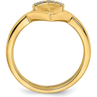 14K Yellow Gold Satin and Polished Double Triangle Ring with 5 Round Prong-Set Diamonds - 0.011 Carat Total Diamond Weight by 0