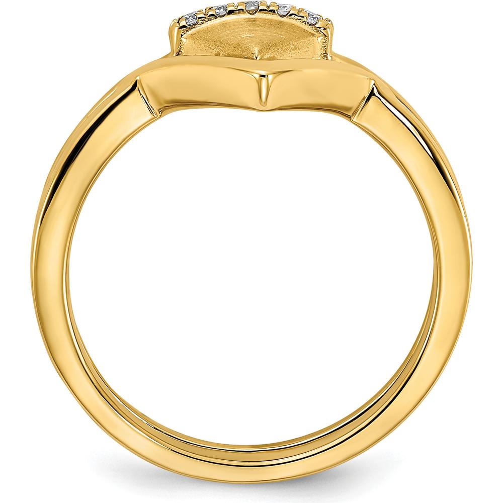 14K Yellow Gold Satin and Polished Double Triangle Ring with 5 Round Prong-Set Diamonds - 0.011 Carat Total Diamond Weight by 0