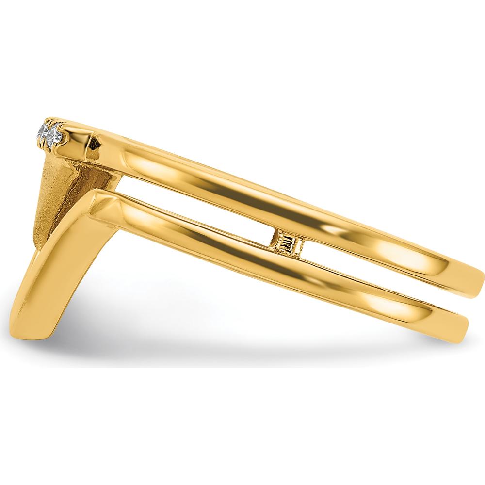 14K Yellow Gold Satin and Polished Double Triangle Ring with 5 Round Prong-Set Diamonds - 0.011 Carat Total Diamond Weight by 0
