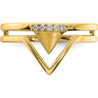 14K Yellow Gold Satin and Polished Double Triangle Ring with 5 Round Prong-Set Diamonds - 0.011 Carat Total Diamond Weight by 0