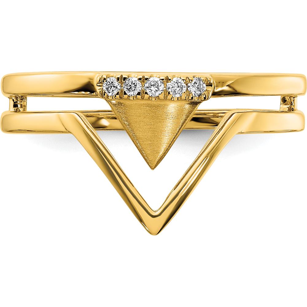 14K Yellow Gold Satin and Polished Double Triangle Ring with 5 Round Prong-Set Diamonds - 0.011 Carat Total Diamond Weight by 0