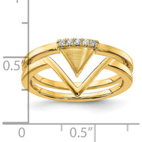 14K Yellow Gold Satin and Polished Double Triangle Ring with 5 Round Prong-Set Diamonds - 0.011 Carat Total Diamond Weight by 0