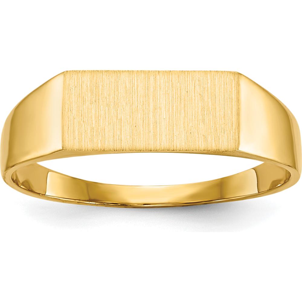 14K Yellow Gold Satin and Polished Finish Closed Back Signet Ring - Customizable, 12mm x 5.5mm Top by 0
