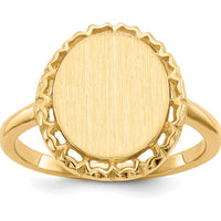 14K Yellow Gold Satin and Polished Finish Signet Ring - Customizable and Engravable by 0