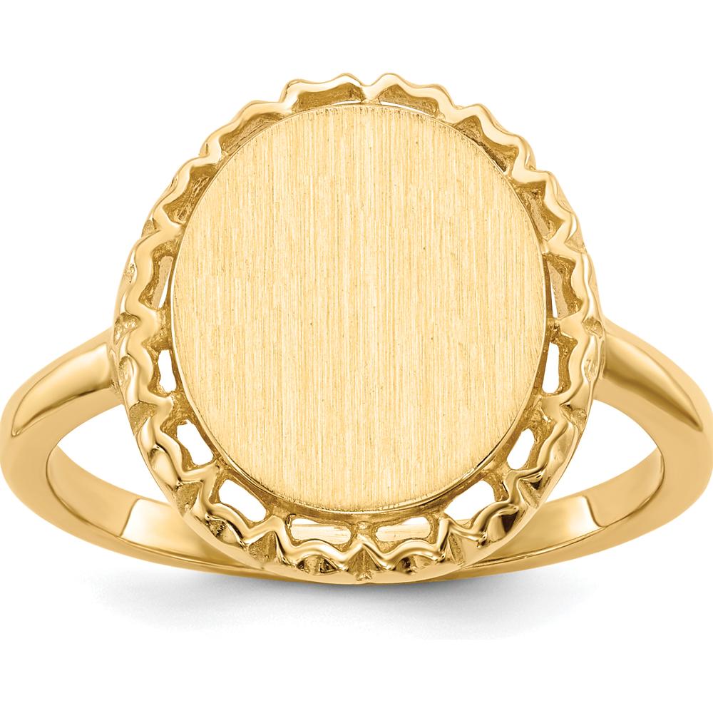 14K Yellow Gold Satin and Polished Finish Signet Ring - Customizable and Engravable by 0