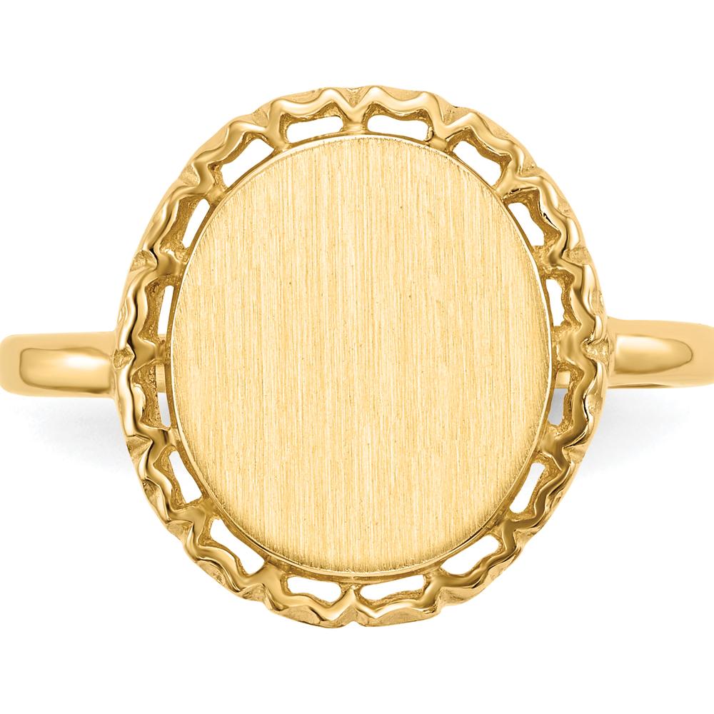 14K Yellow Gold Satin and Polished Finish Signet Ring - Customizable and Engravable by 0