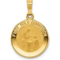 14K Yellow Gold Satin and Polished First Holy Communion Medal Pendant - Religious Keepsake by Oro Pregiato