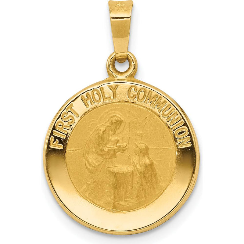14K Yellow Gold Satin and Polished First Holy Communion Medal Pendant ...
