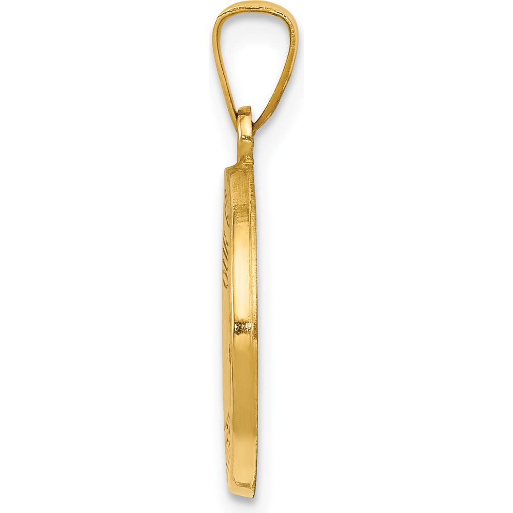14K Yellow Gold Satin & Polished Guardian Angel Medal Charm - 21.75mm Length by Oro Pregiato