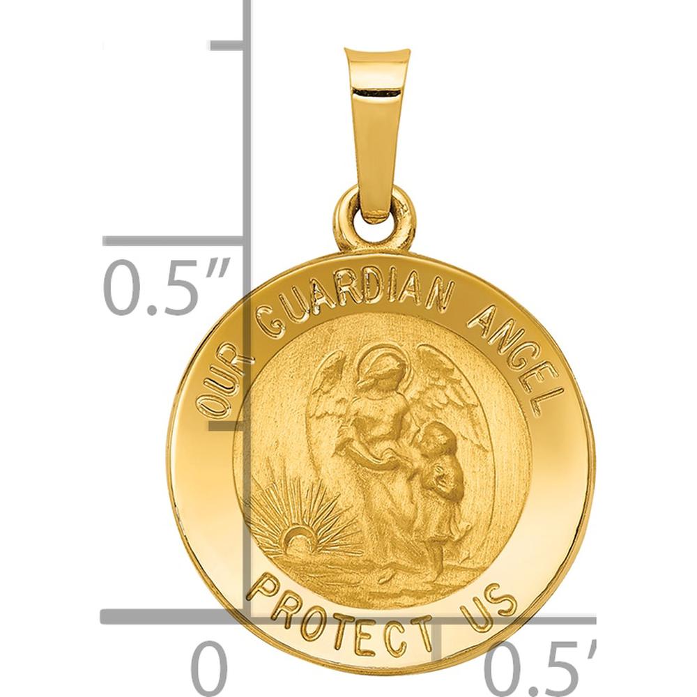 14K Yellow Gold Satin & Polished Guardian Angel Medal Charm - 21.75mm Length by Oro Pregiato