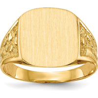 14K Yellow Gold Satin and Polished Men's Signet Ring - Customizable and Engravable by 0