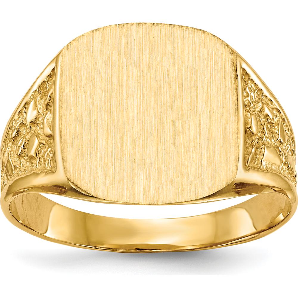 14K Yellow Gold Satin and Polished Men's Signet Ring - Customizable and Engravable by 0