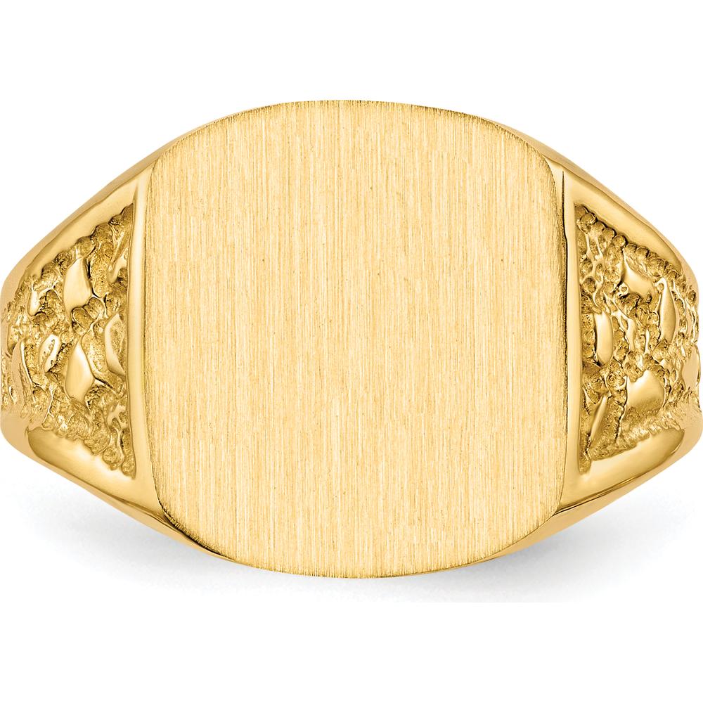 14K Yellow Gold Satin and Polished Men's Signet Ring - Customizable and Engravable by 0