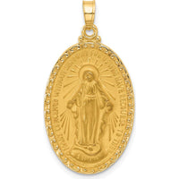 14K Yellow Gold Satin and Polished Miraculous Medal Oval Pendant - Faith Symbol Jewelry by Oro Pregiato